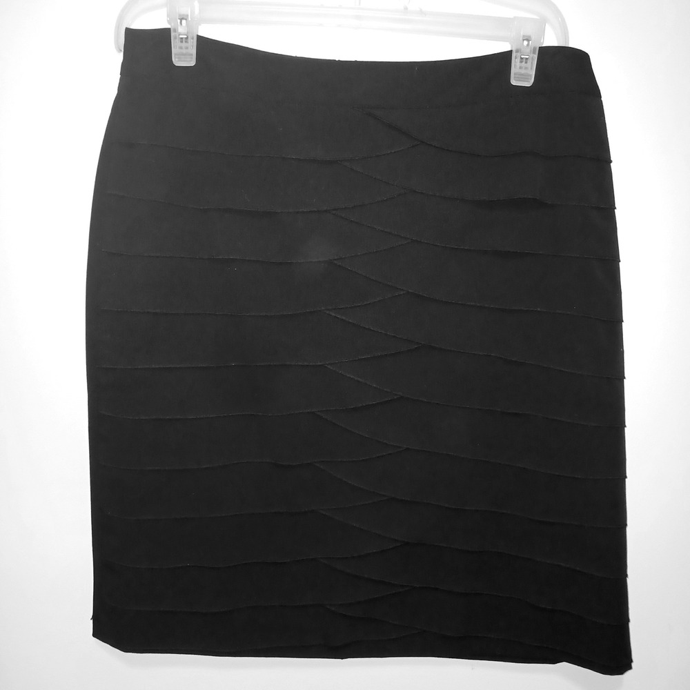 Larry Levine Officecore Stretch Black Tiered Layered Front Pencil Skirt 14